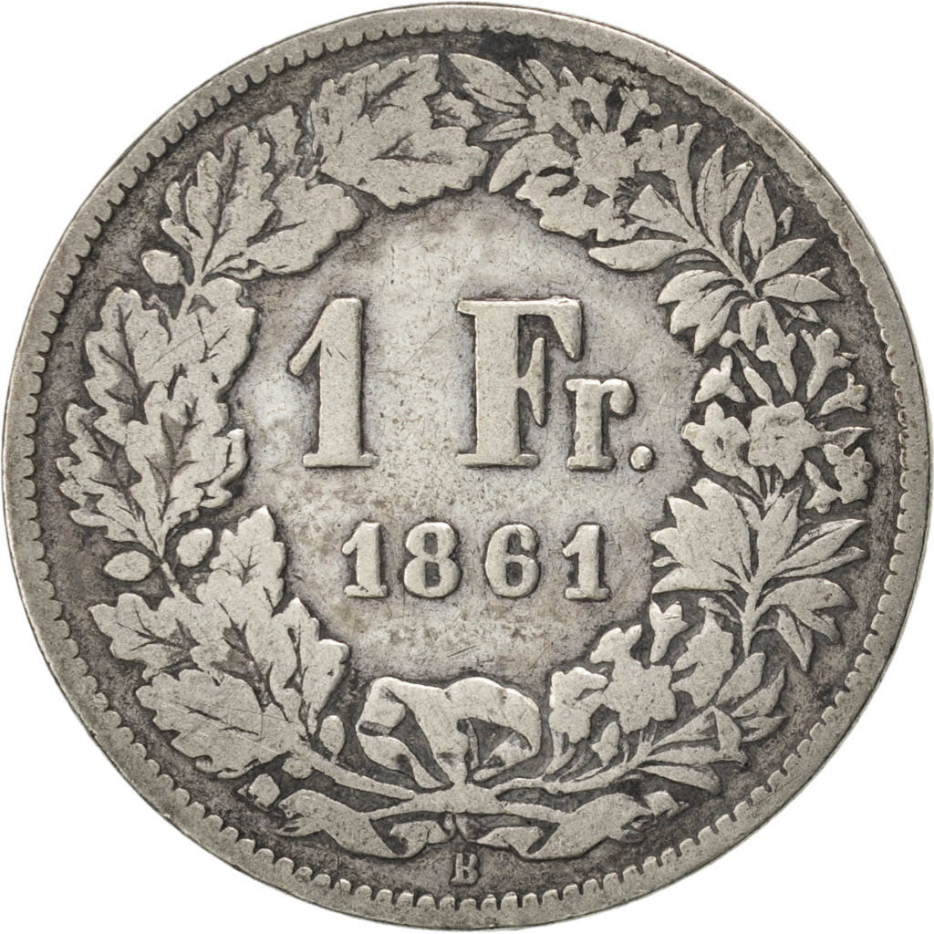 SWITZERLAND, Franc, 1861, KM #9a, VF(20-25), Silver, 4.73