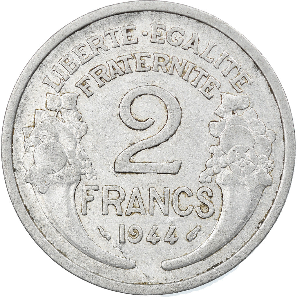 Moeda, França, Morlon, 2 Francs, 1944, Paris, EF(40-45), Alumínio, KM:886a.1