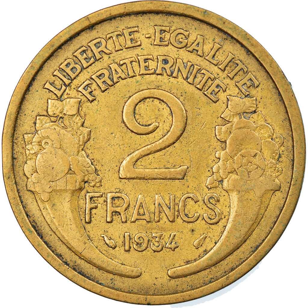 Moneta, Francja, Morlon, 2 Francs, 1934, Paris, EF(40-45), Aluminium-Brąz