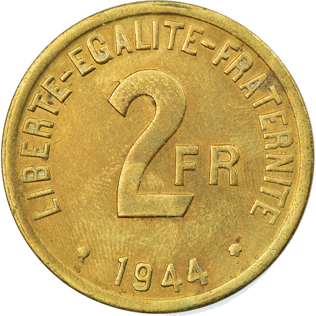 Coin, France, France Libre, 2 Francs, 1944, Philadelphia, EF(40-45), Brass