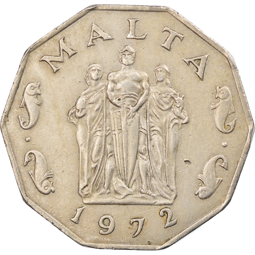 Coin, Malta, 50 Cents, 1972, British Royal Mint, EF(40-45), Copper-nickel, KM:12