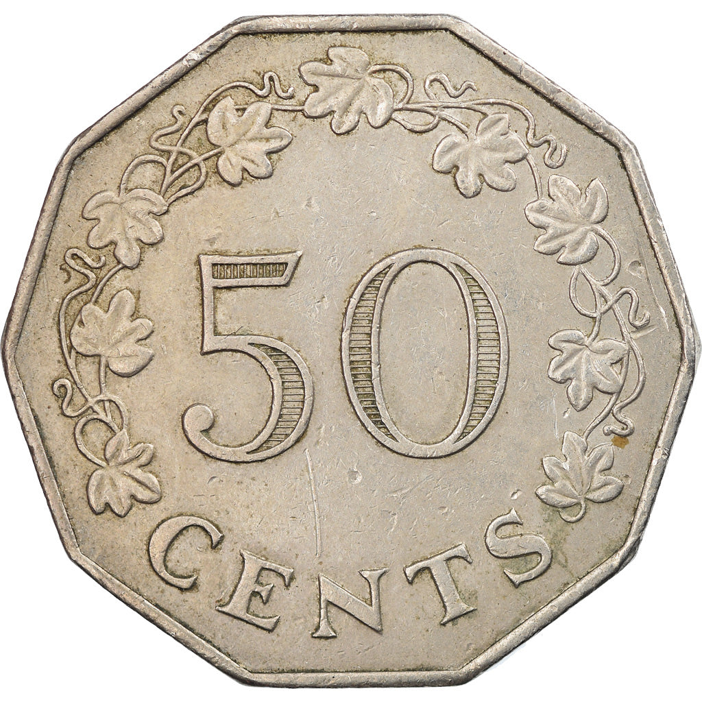Coin, Malta, 50 Cents, 1972, British Royal Mint, EF(40-45), Copper-nickel, KM:12