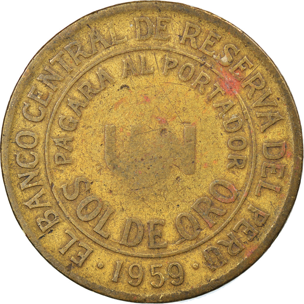 Moeda, Peru, Sol, 1959, VF(30-35), Latão, KM:222