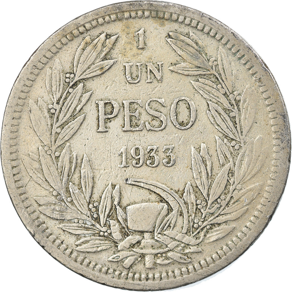 Coin, Chile, Peso, 1933, EF(40-45), Copper-nickel, KM:176.1