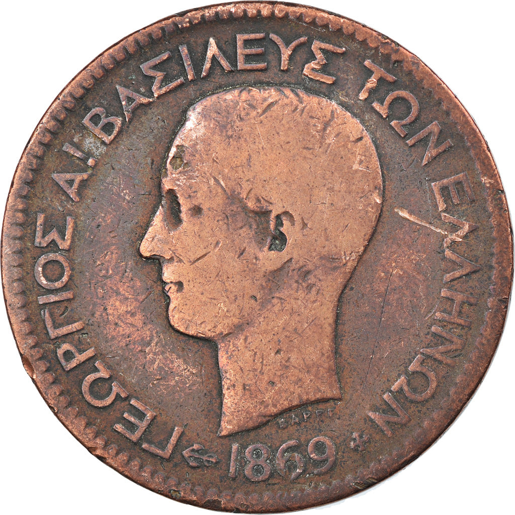 Coin, Greece, George I, 10 Lepta, 1869, Strassburg, VF(20-25), Copper, KM:43