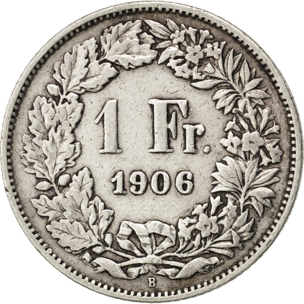 SWITZERLAND, Franc, 1906, KM #24, EF(40-45), Silver, 23.2, 4.93