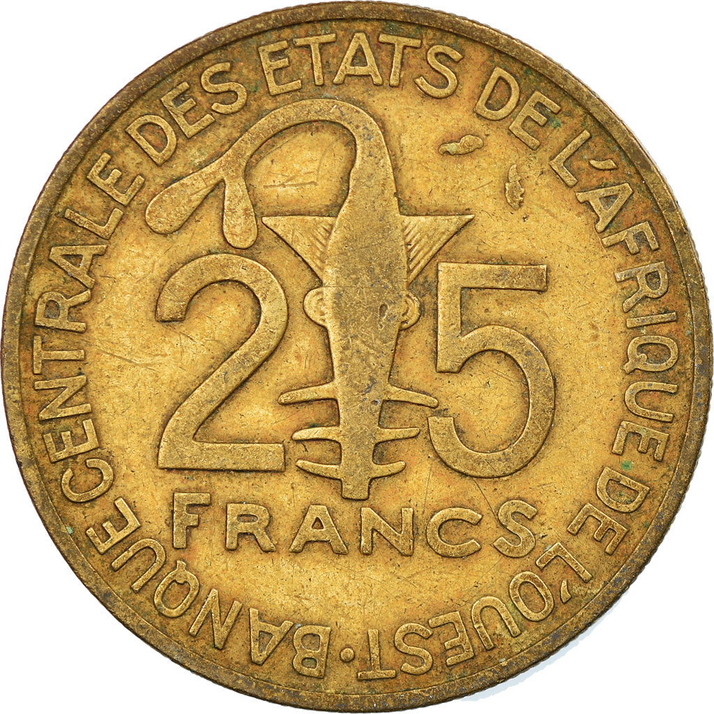 Moneda, Estados del África Occidental, 25 Francs, 1975, BC+, Aluminio - bronce