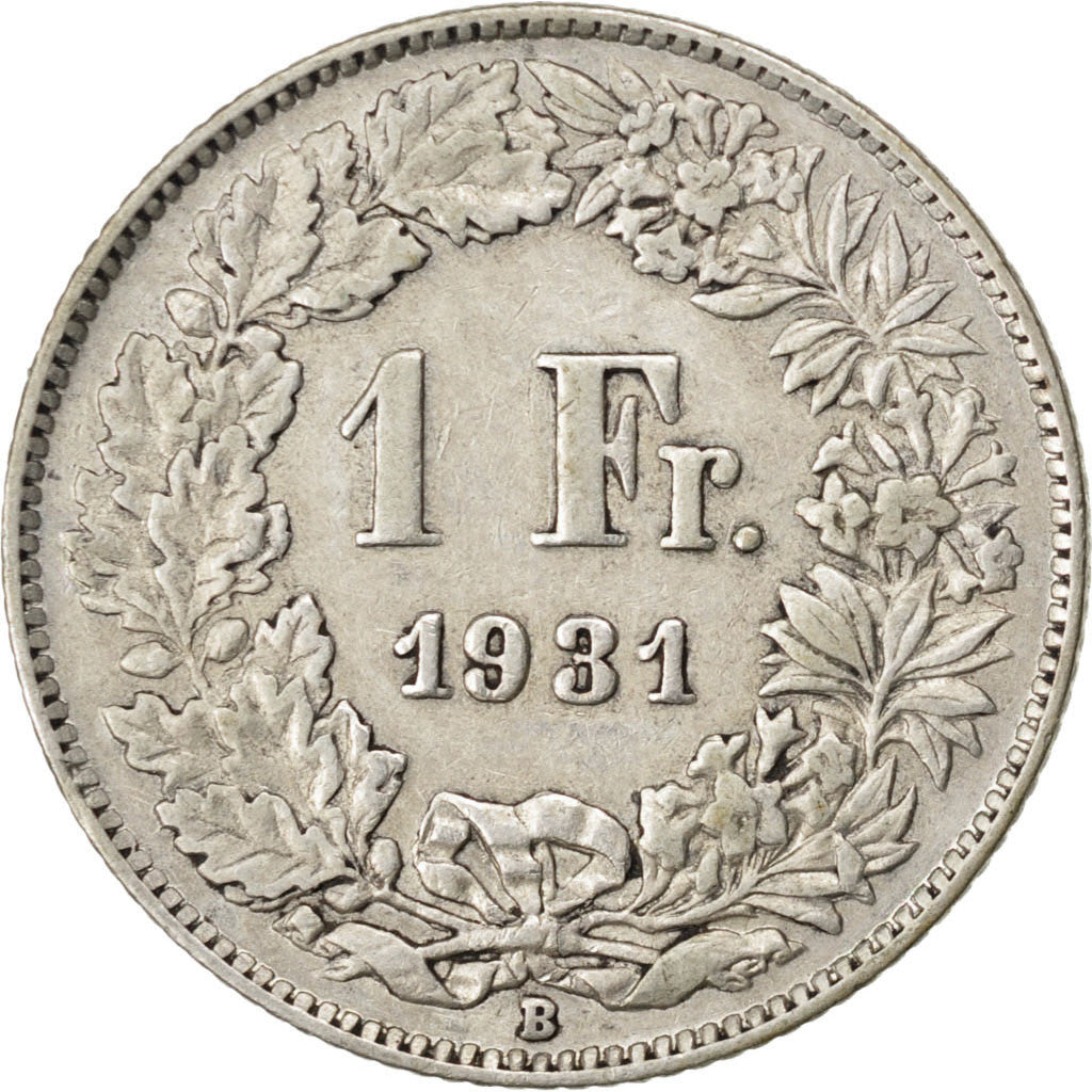 SWITZERLAND, Franc, 1931, KM #24, EF(40-45), Silver, 23.2, 4.97