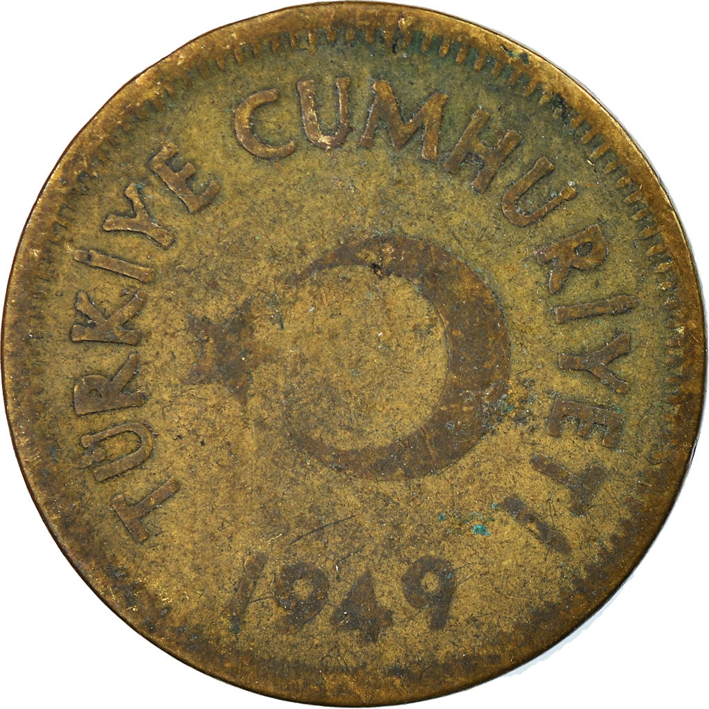 Moneta, Turchia, 10 Kurus, 1949, BB, Ottone, KM:888