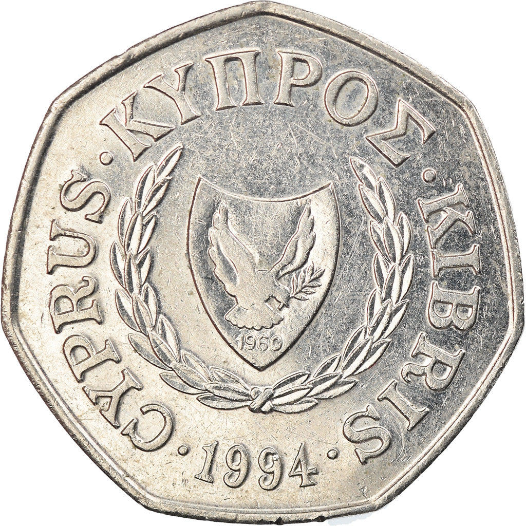 Coin, Cyprus, 50 Cents, 1994, AU(55-58), Copper-nickel, KM:66