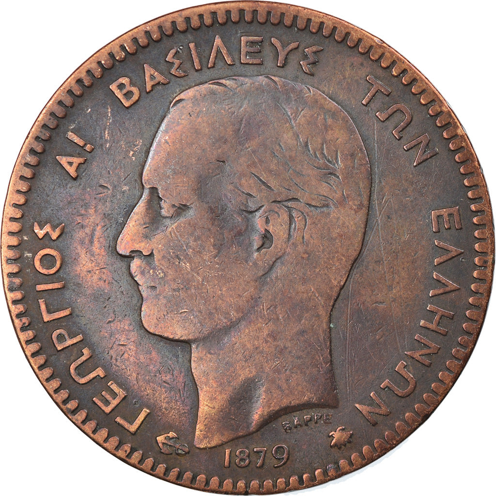 Coin, Greece, George I, 10 Lepta, 1879, VF(20-25), Copper, KM:55