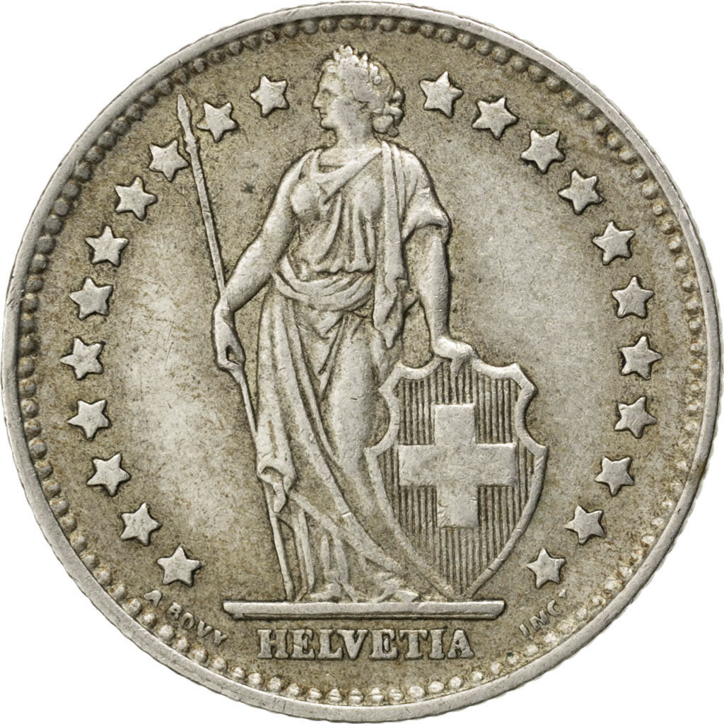 SWITZERLAND, Franc, 1958, KM #24, EF(40-45), Silver, 23.2, 5.01