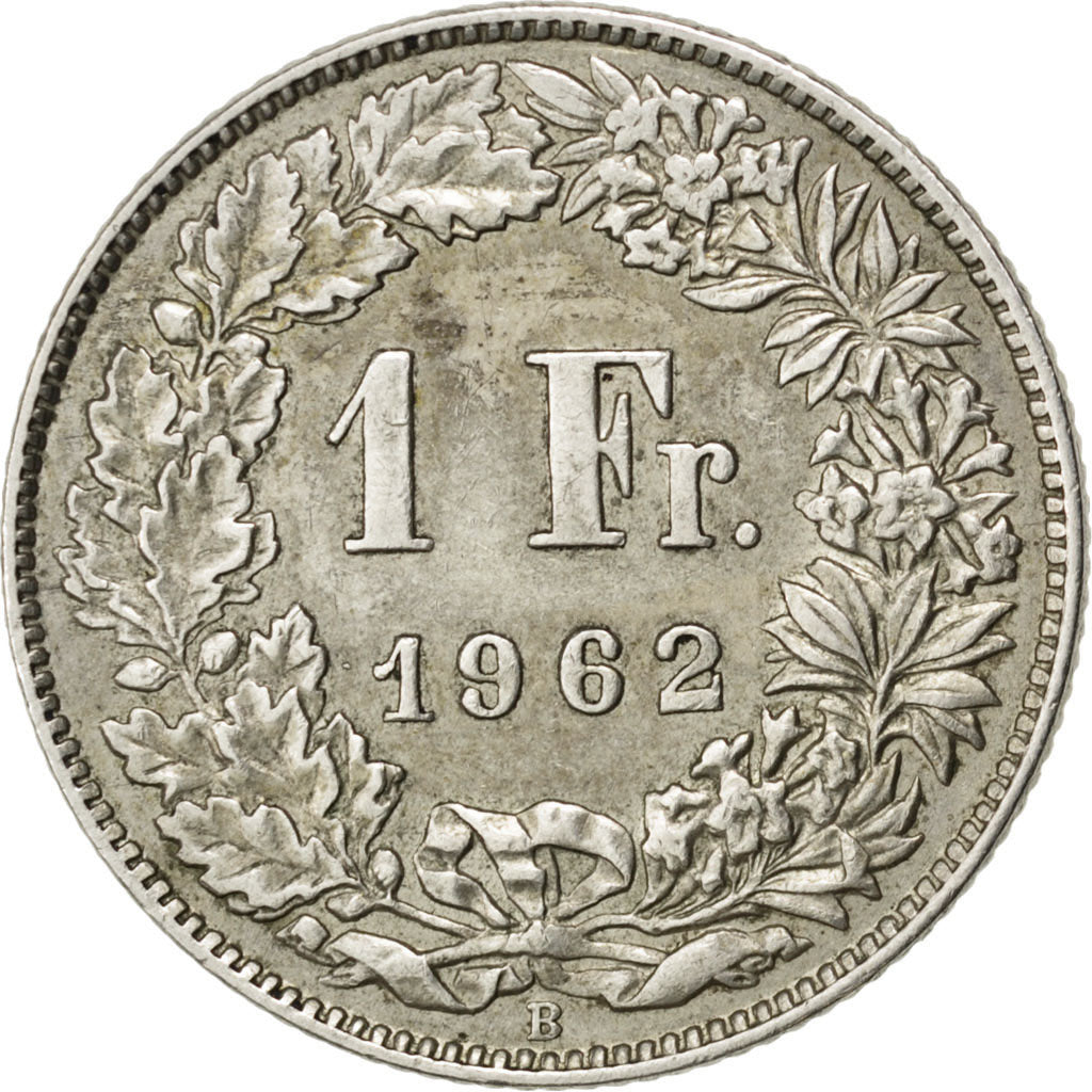 SWITZERLAND, Franc, 1962, KM #24, AU(50-53), Silver, 23.2, 4.99