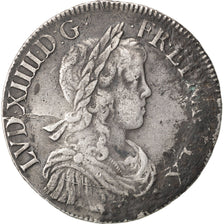 FRANCE, Écu à la mèche longue, ECU, 1652, Rouen, KM #155.2, VF(30-35), Silver, G