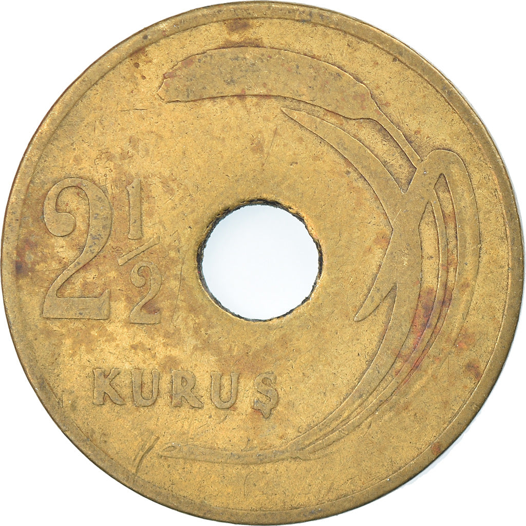Coin, Turkey, 2-1/2 Kurus, 1948, VF(30-35), Brass, KM:885