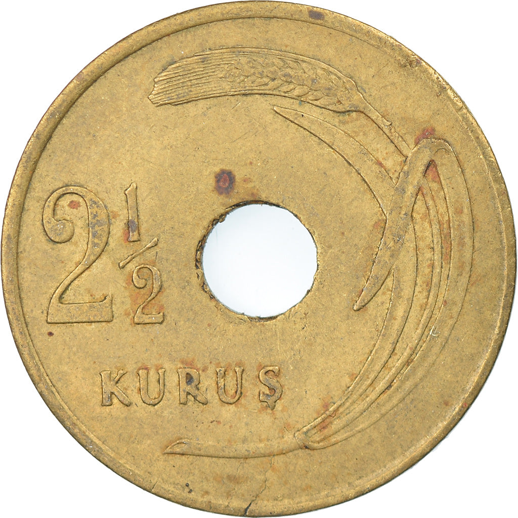 Coin, Turkey, 2-1/2 Kurus, 1949, EF(40-45), Brass, KM:885