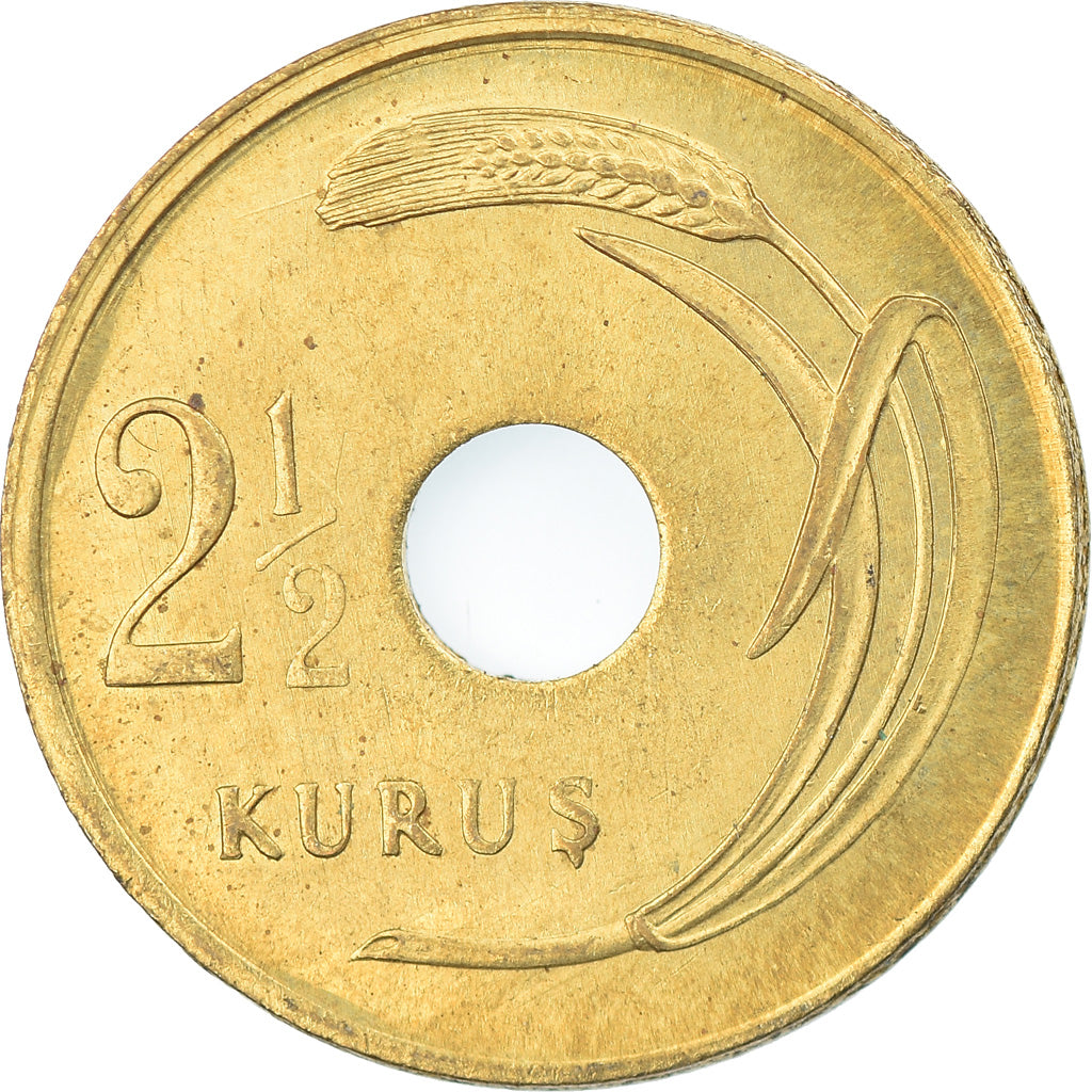 Coin, Turkey, 2-1/2 Kurus, 1949, EF(40-45), Brass, KM:885