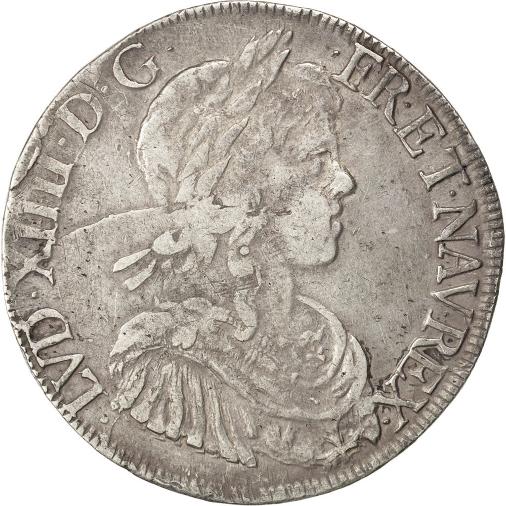 FRANCE, Écu à la mèche longue, ECU, 1653, Bayonne, KM #155.10, VF(30-35), Silver