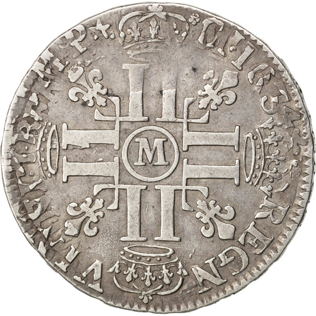FRANCE, 1/2 Ecu, 1691, Toulouse, KM #273.10, VF(30-35), Silver, Gadoury #184,...