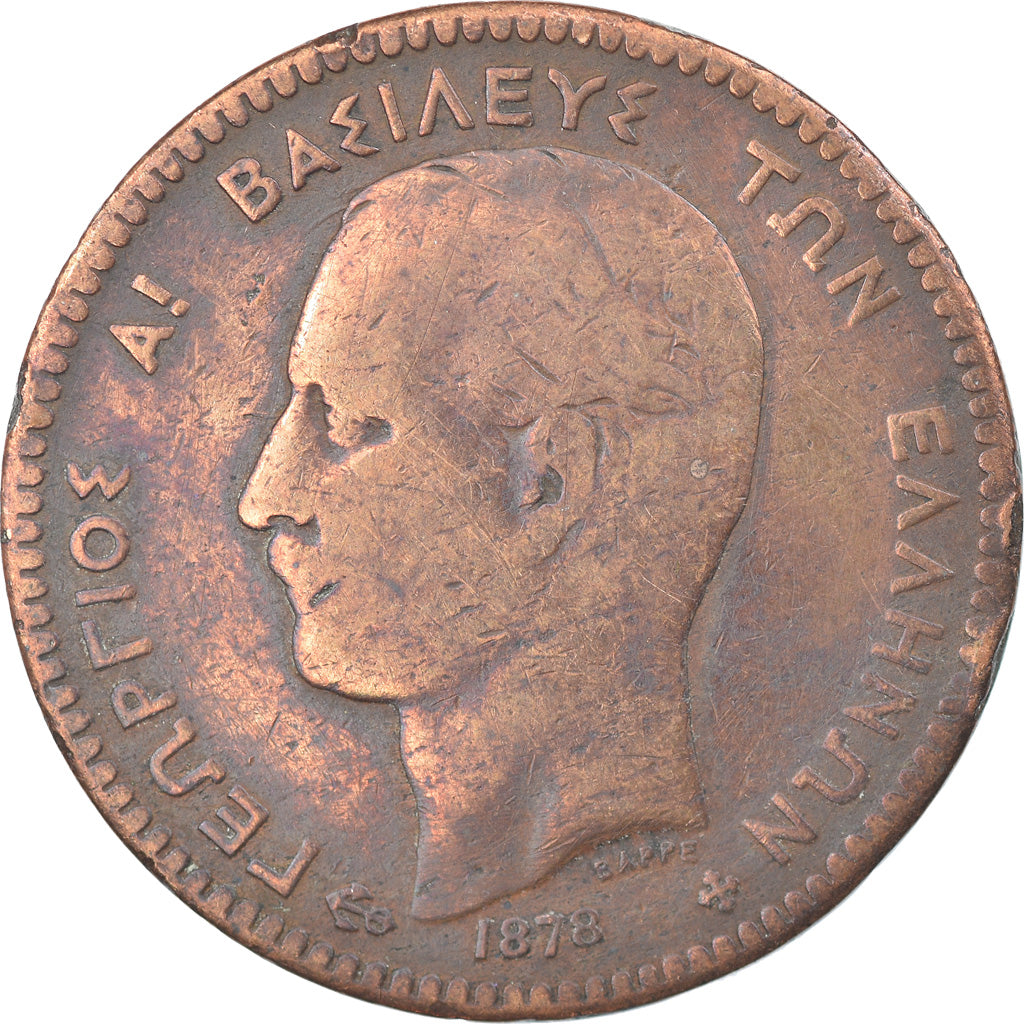 Coin, Greece, George I, 10 Lepta, 1878, VF(20-25), Copper, KM:55