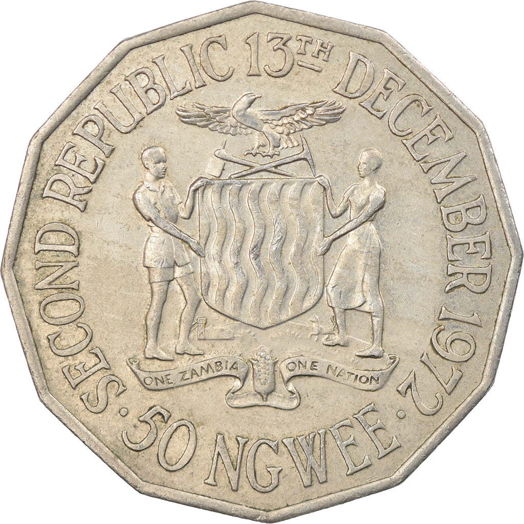 Coin, Zambia, 50 Ngwee, 1972, British Royal Mint, EF(40-45), Copper-nickel