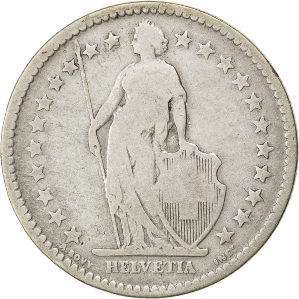 SWITZERLAND, 2 Francs, 1879, KM #21, F(12-15), Silver, 27.4, 9.61