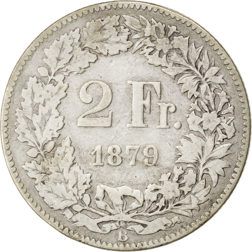 SWITZERLAND, 2 Francs, 1879, KM #21, F(12-15), Silver, 27.4, 9.61
