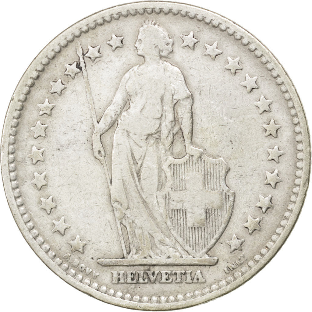 SWITZERLAND, 2 Francs, 1886, KM #21, VF(20-25), Silver, 27.4, 9.72