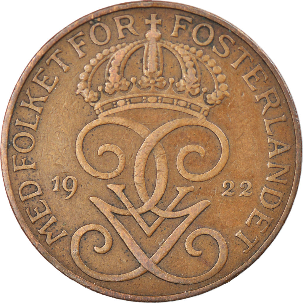 Coin, Sweden, Gustaf V, 5 Öre, 1922, EF(40-45), Bronze, KM:779.2