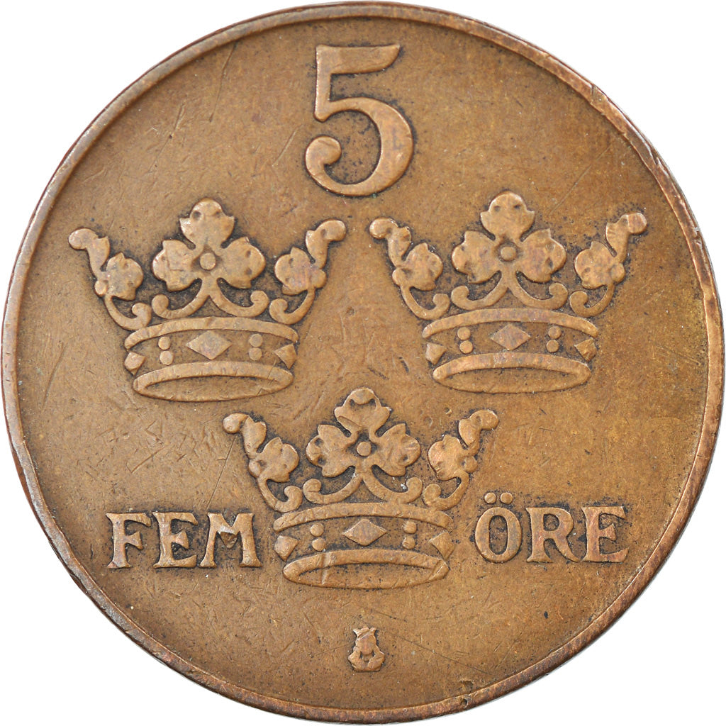 Coin, Sweden, Gustaf V, 5 Öre, 1922, EF(40-45), Bronze, KM:779.2