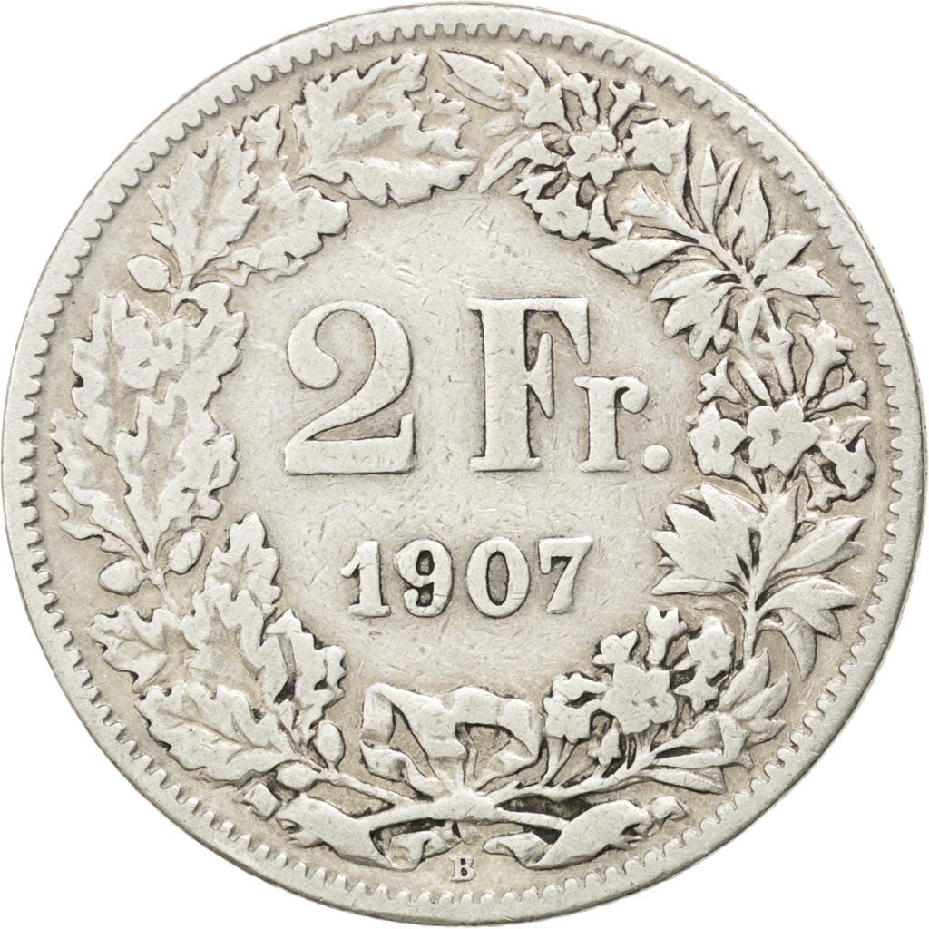 SWITZERLAND, 2 Francs, 1907, KM #21, VF(30-35), Silver, 27.4, 9.75