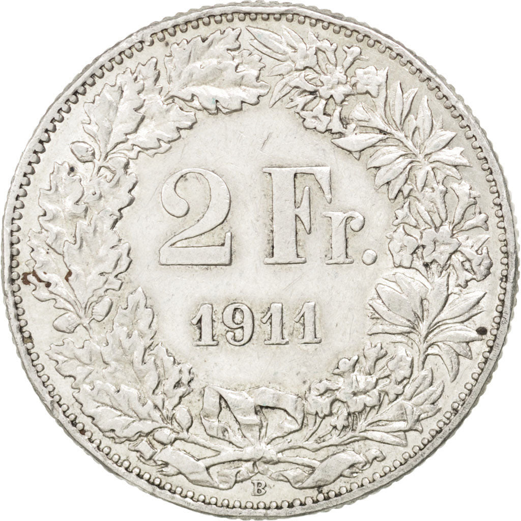 SWITZERLAND, 2 Francs, 1911, KM #21, AU(50-53), Silver, 27.4, 9.95