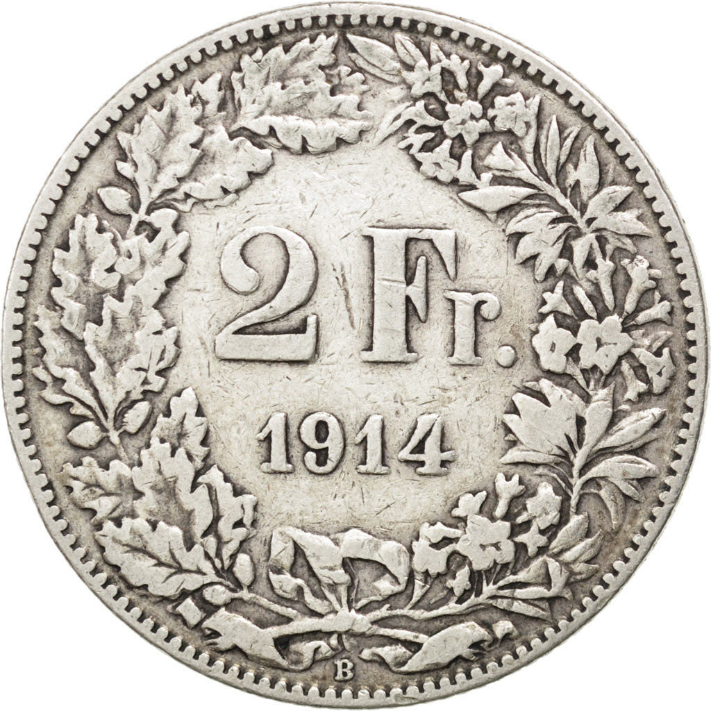 SWITZERLAND, 2 Francs, 1914, KM #21, VF(30-35), Silver, 27.4, 9.80