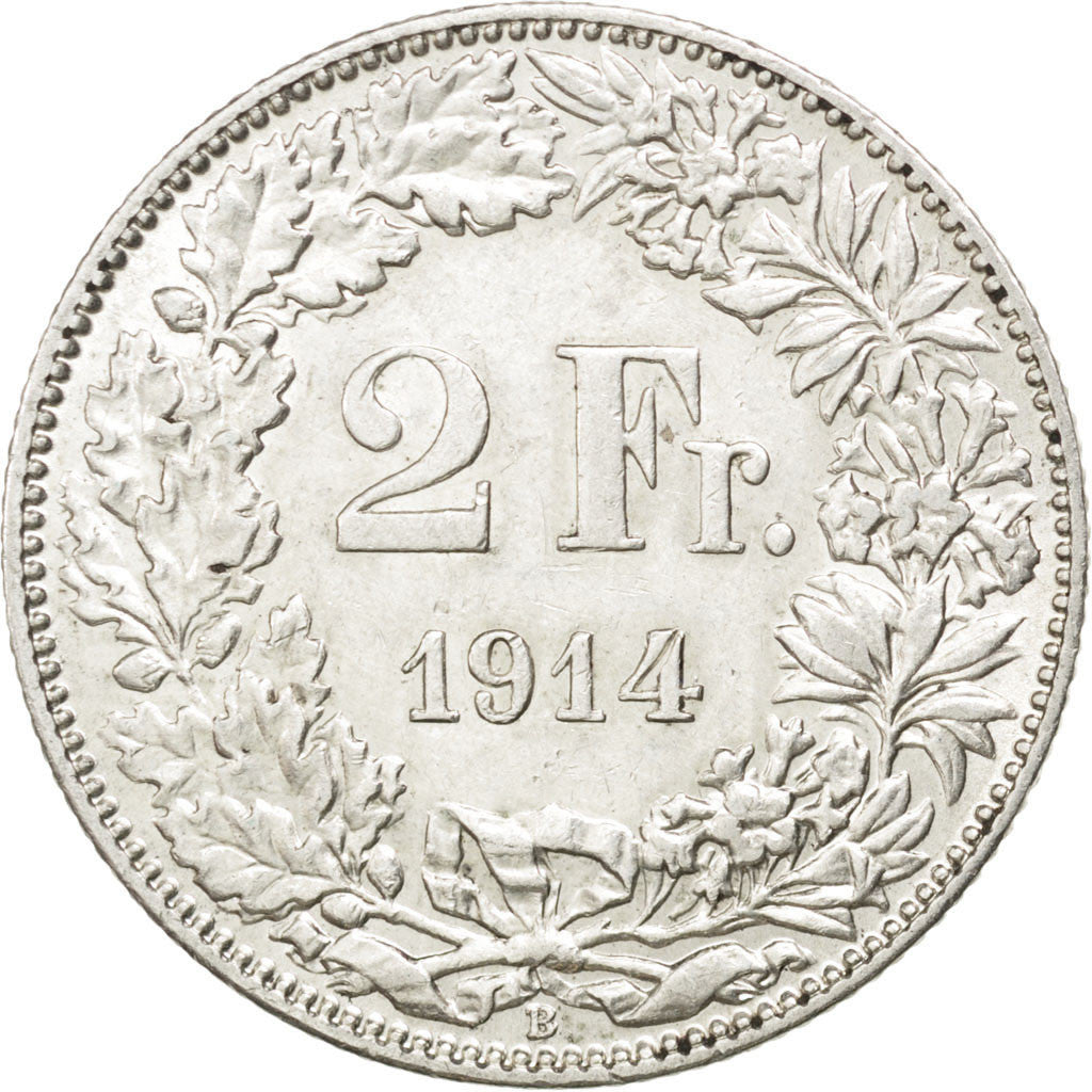 Moneta, Svizzera, 2 Francs, 1914, BB+, Argento, KM:21