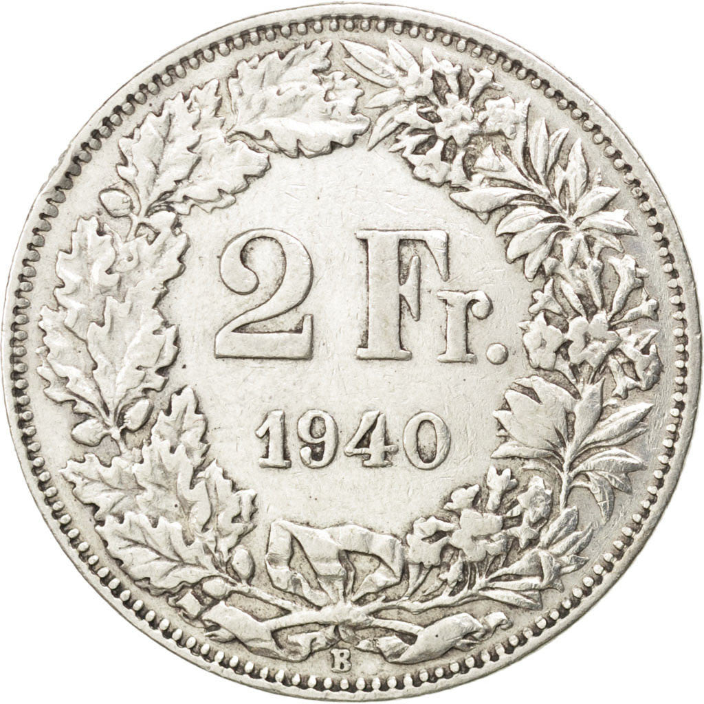 Svizzera, 2 Francs, 1940, BB, Argento, KM:21
