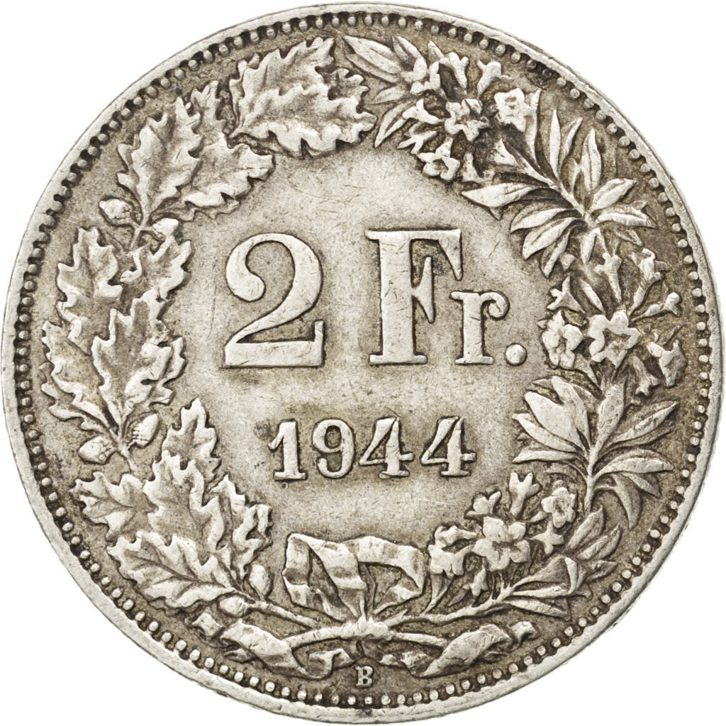 Münze, Schweiz, 2 Francs, 1944, SS, Silber, KM:21