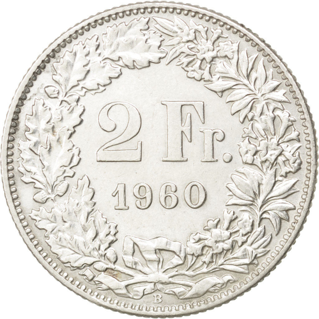 Moneta, Svizzera, 2 Francs, 1960, BB+, Argento, KM:21