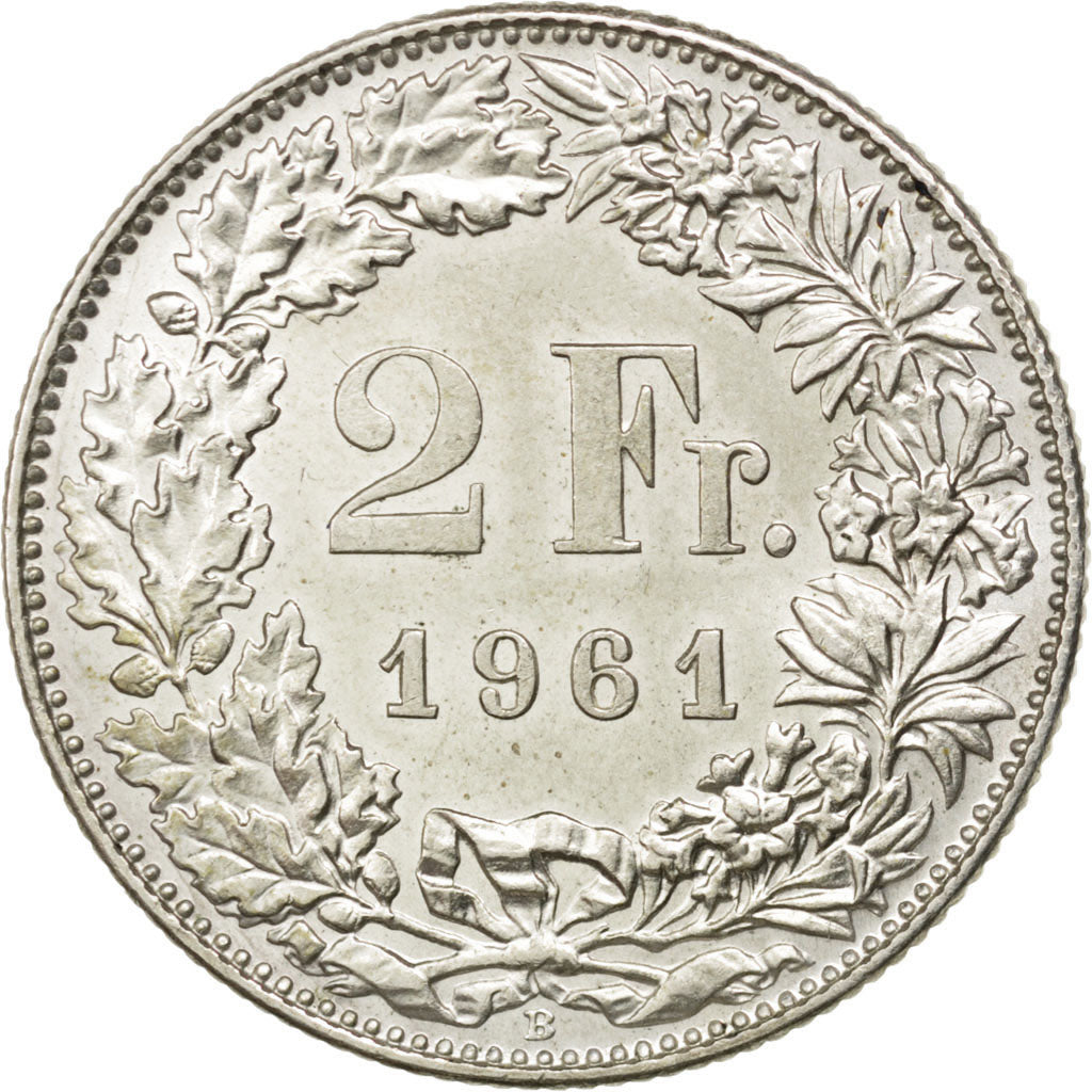 Svizzera, 2 Francs, 1961, SPL, Argento, KM:21