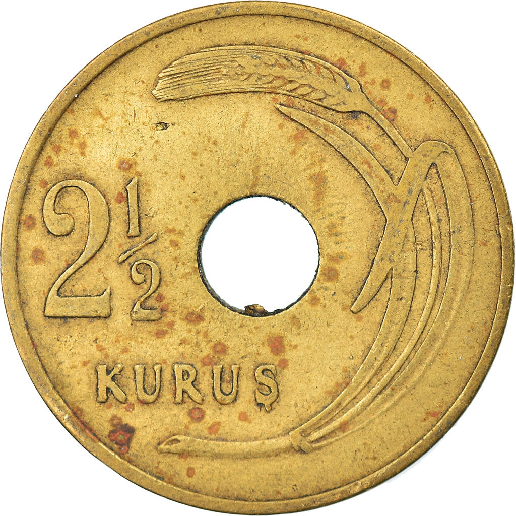 Coin, Turkey, 2-1/2 Kurus, 1949, EF(40-45), Brass, KM:885