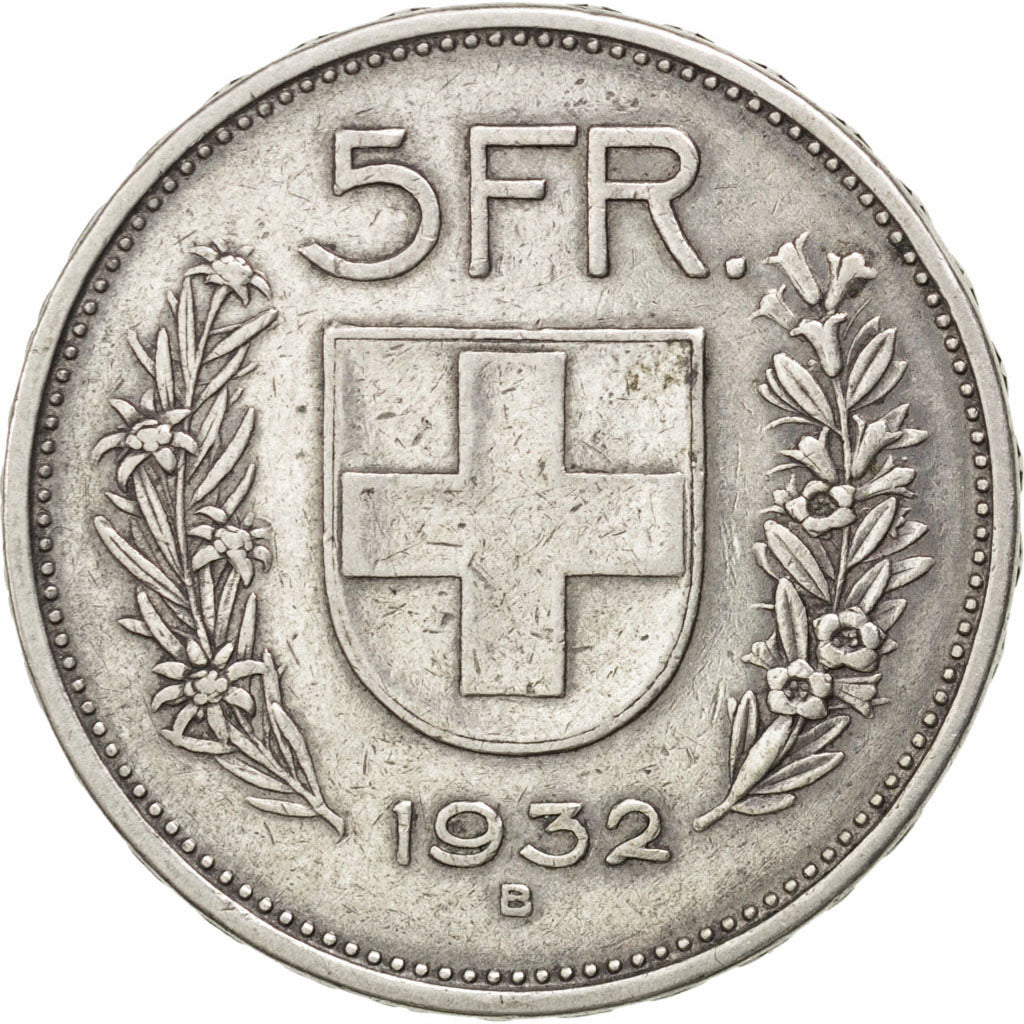 SWITZERLAND, 5 Francs, 1932, Bern, KM #40, EF(40-45), Silver, 31.45, 14.95