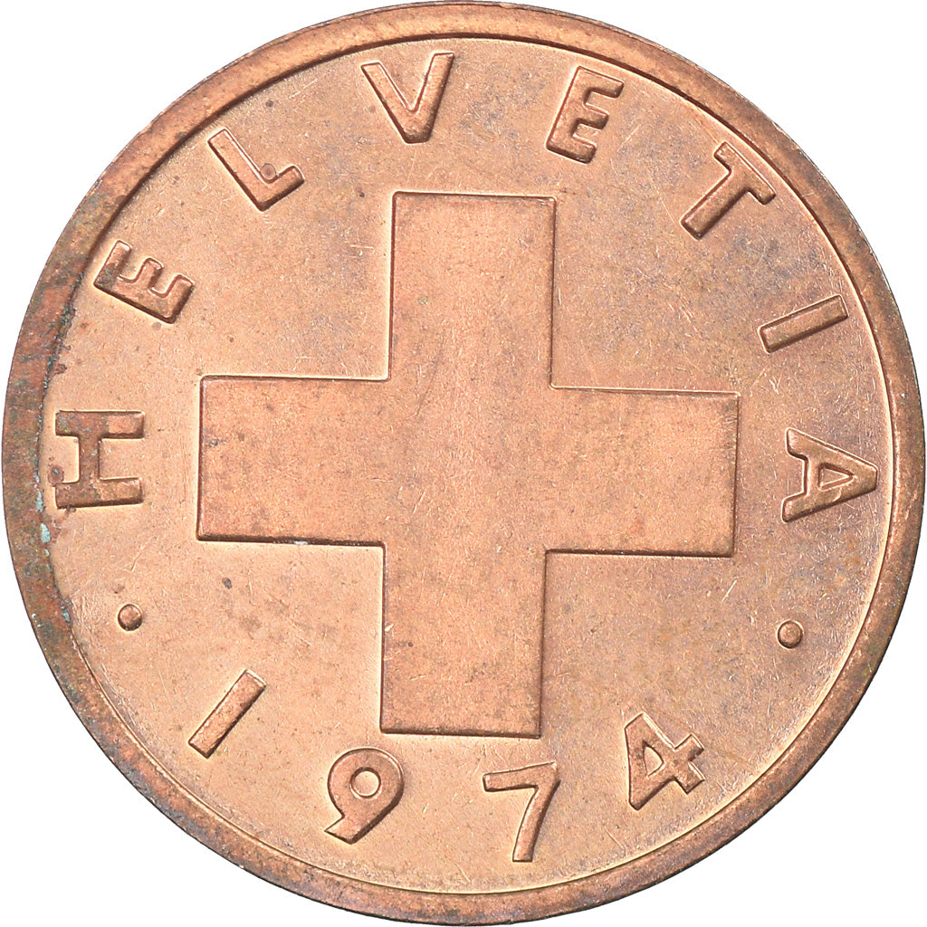 Coin, Switzerland, Rappen, 1974, Bern, AU(50-53), Bronze, KM:46