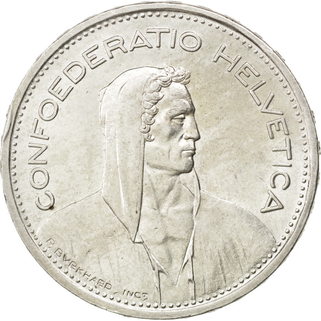 SWITZERLAND, 5 Francs, 1950, Bern, KM #40, AU(55-58), Silver, 31.45, 15.00