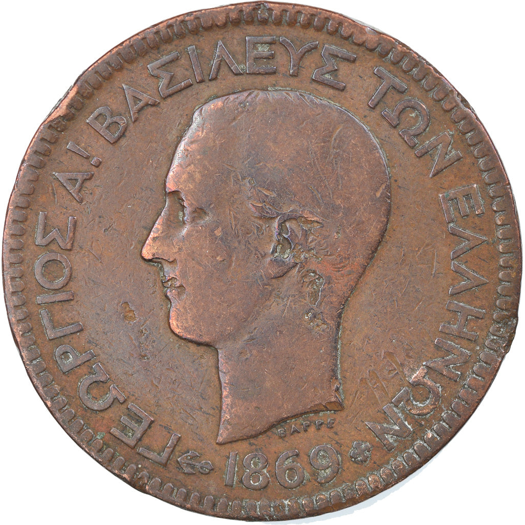 Coin, Greece, George I, 10 Lepta, 1869, Strassburg, VF(20-25), Copper, KM:43