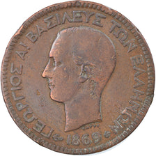 Coin, Greece, George I, 10 Lepta, 1869, Strassburg, VF(20-25), Copper, KM:43