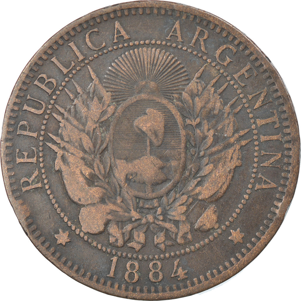 Moneta, Argentina, 2 Centavos, 1884, B+, Bronzo, KM:33