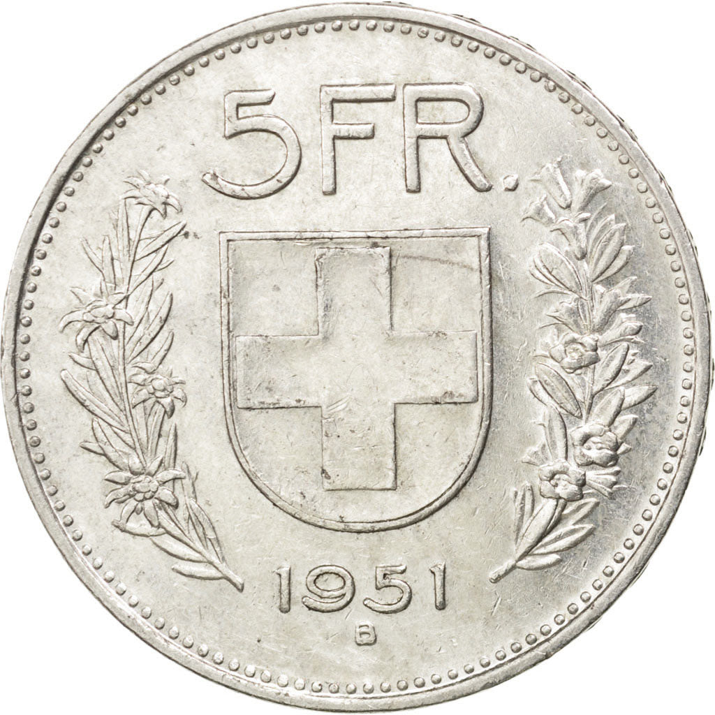 SWITZERLAND, 5 Francs, 1951, Bern, KM #40, EF(40-45), Silver, 31.45, 14.98