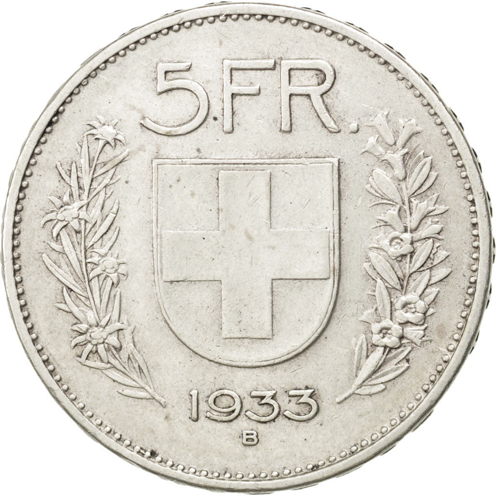 Münze, Schweiz, 5 Francs, 1933, SS, Silber, KM:40