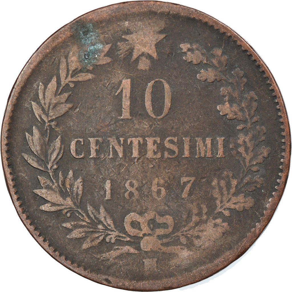 Munten, Italië, Vittorio Emanuele II, 10 Centesimi, 1867, Naples, ZG+, Koper