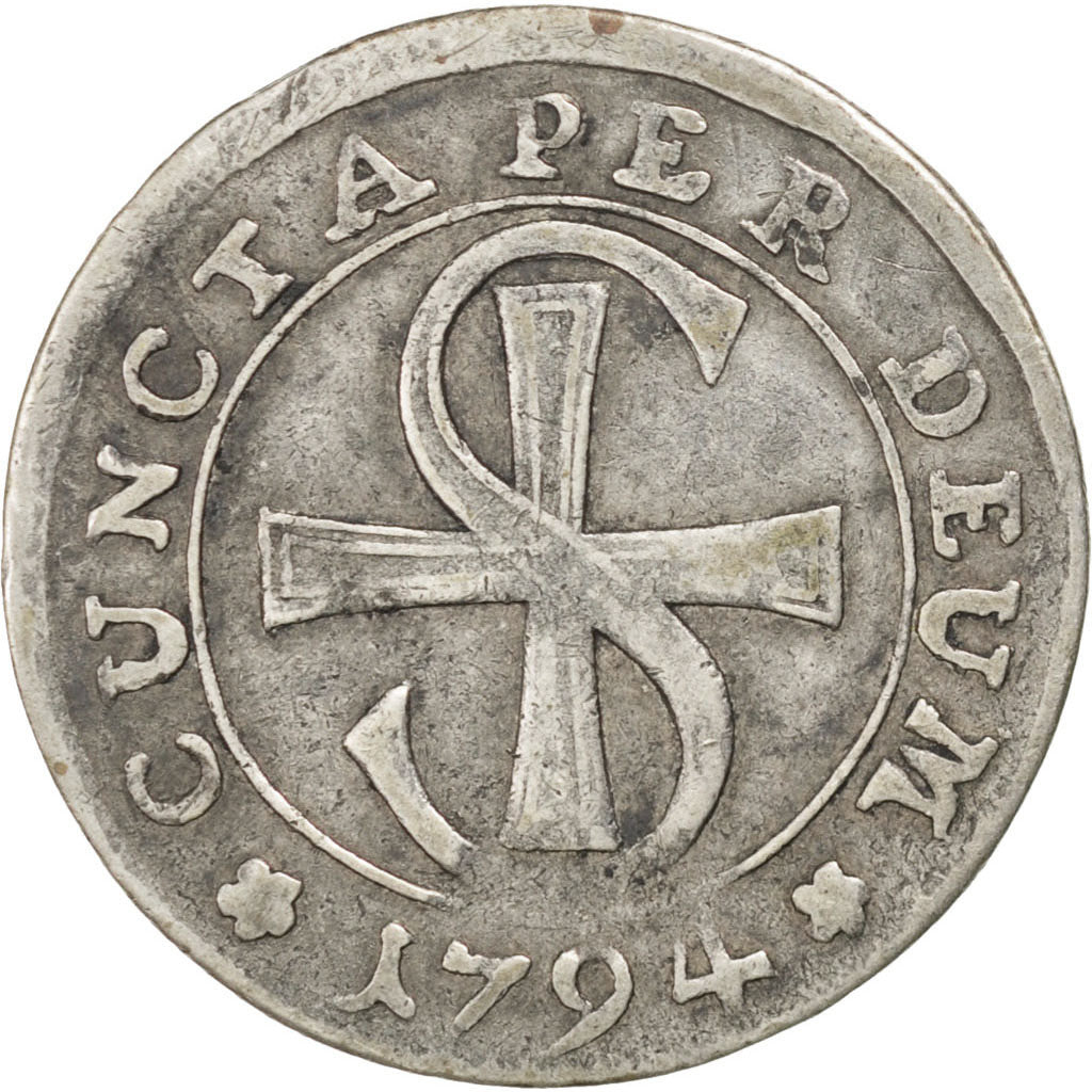 SWISS CANTONS, 2-1/2 Batzen, 10 Kreuzer, 1794, KM #49, VF(20-25), Silver, 2.07