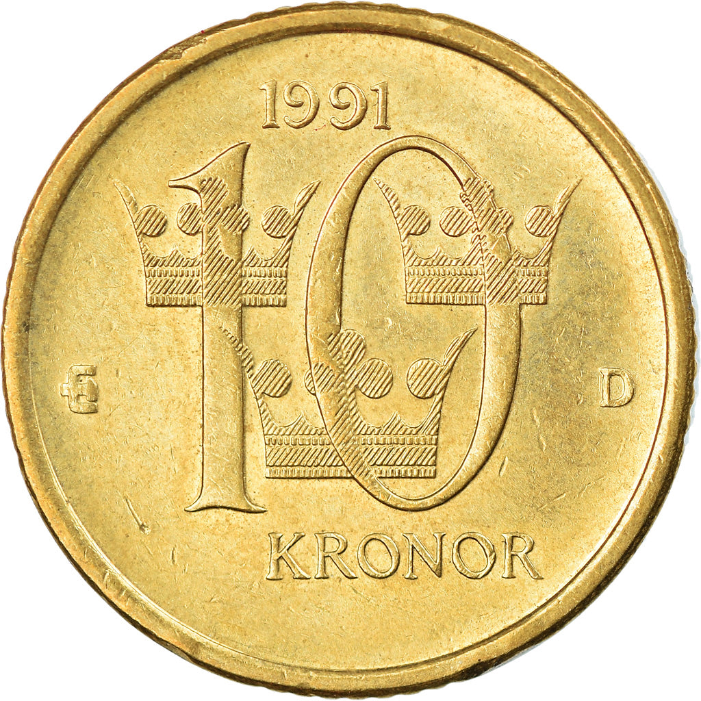 Munten, Zweden, Carl XVI Gustaf, 10 Kronor, 1991, PR, Copper-Aluminum-Zinc